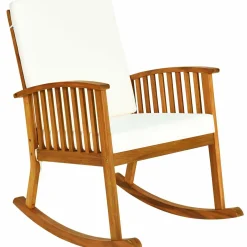 Tangkula Outdoor Acacia Wood Rocking Chair, Wooden Rocker w/Detachable Washable Cushions