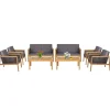 Tangkula Outdoor Acacia Wood Furniture Set, PE Wicker Conversation Set with Coffee Table and Soft Cushions