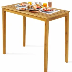 Tangkula Outdoor Acacia Wood Bar Table, 45” Rectangular Bar Height Dining Table with Slatted Tabletop