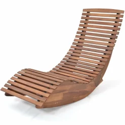 Tangkula Outdoor Acacia Wood Rocking Chair, Porch Rocker with Widened Slatted Seat and High Back