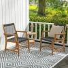 Tangkula Outdoor Acacia Wood Dining Chairs Set of 2, All-Weather Rope Woven Patio Chairs with Armrests