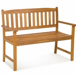 Tangkula Outdoor Acacia Wood Bench, 2-Person Garden Bench with Backrest and Armrests