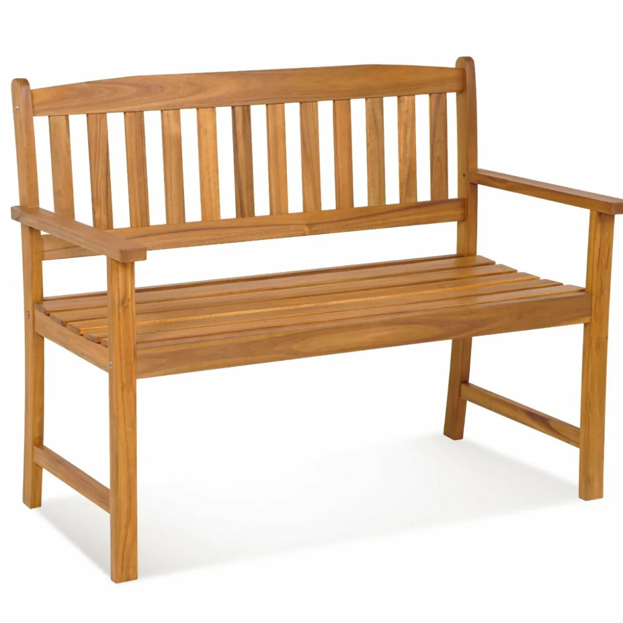 Tangkula Outdoor Acacia Wood Bench, 2-Person Garden Bench with Backrest and Armrests