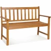 Tangkula Outdoor Acacia Wood Bench, 2-Person Garden Bench with Backrest and Armrests