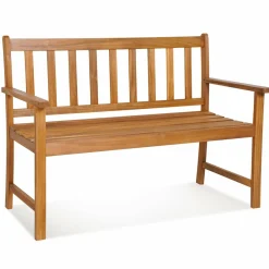 Tangkula Outdoor Acacia Wood Bench, 2-Person Garden Bench with Backrest and Armrests
