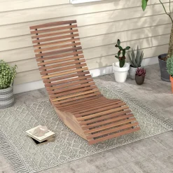 Tangkula Outdoor Acacia Wood Rocking Chair, Porch Rocker with Widened Slatted Seat and High Back