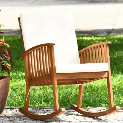 Tangkula Outdoor Acacia Wood Rocking Chair, Wooden Rocker w/Detachable Washable Cushions