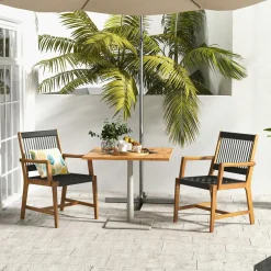 Tangkula Outdoor Acacia Wood Dining Chairs Set of 2, All-Weather Rope Woven Patio Chairs with Armrests