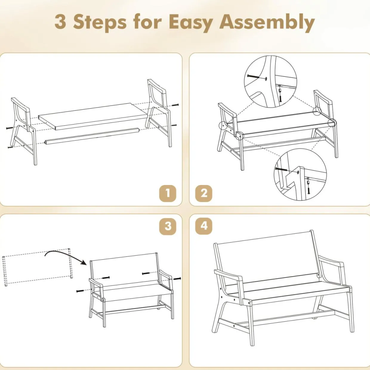 Tangkula Outdoor Acacia Wood Bench, All-Weather Rope Woven Garden Bench with Backrest and Armrests