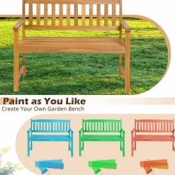 Tangkula Outdoor Acacia Wood Bench, 2-Person Garden Bench with Backrest and Armrests