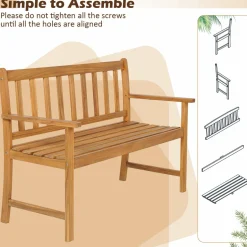 Tangkula Outdoor Acacia Wood Bench, 2-Person Garden Bench with Backrest and Armrests