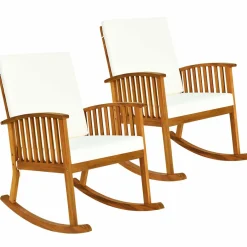 Tangkula Outdoor Acacia Wood Rocking Chair, Wooden Rocker w/Detachable Washable Cushions