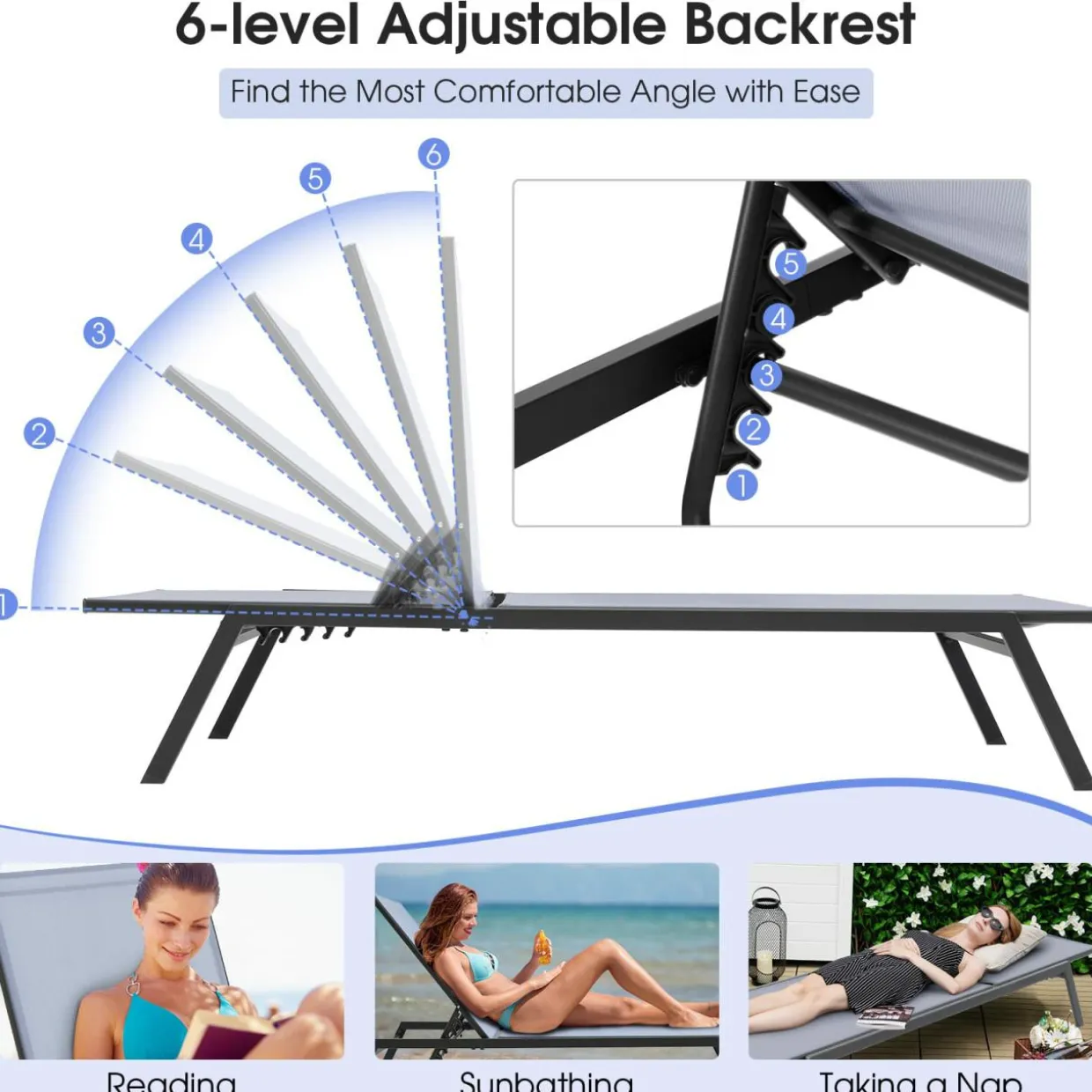 Tangkula Outdoor Adjustable Chaise Lounge Chair