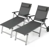 Tangkula Outdoor Aluminum Chaise Lounge Chair with Wheels