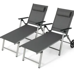 Tangkula Outdoor Aluminum Chaise Lounge Chair with Wheels