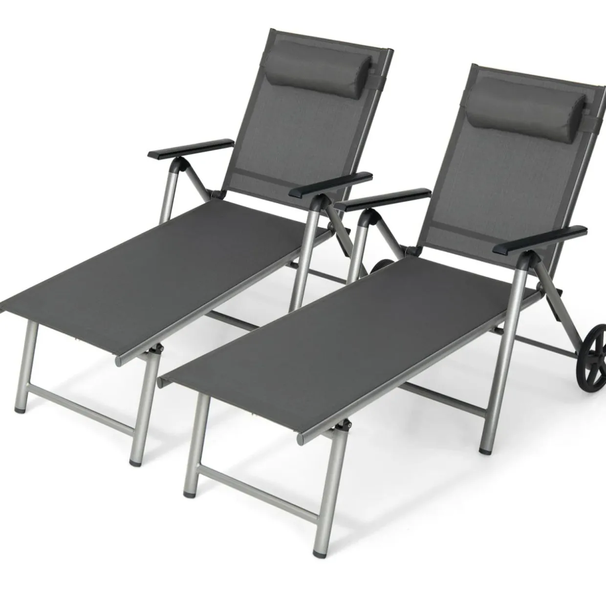 Tangkula Outdoor Aluminum Chaise Lounge Chair with Wheels