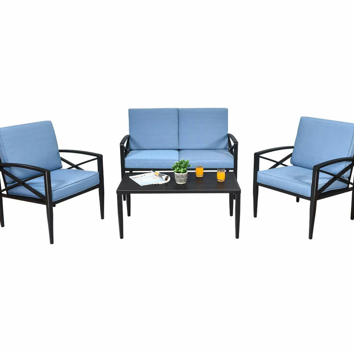 Tangkula Outdoor Aluminum Patio Conversation Set, Patio Sofa Set 1 Loveseat, 2 Single Sofas, 1 Coffee Table