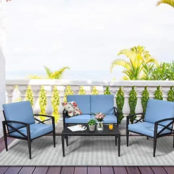 Tangkula Outdoor Aluminum Patio Conversation Set, Patio Sofa Set 1 Loveseat, 2 Single Sofas, 1 Coffee Table