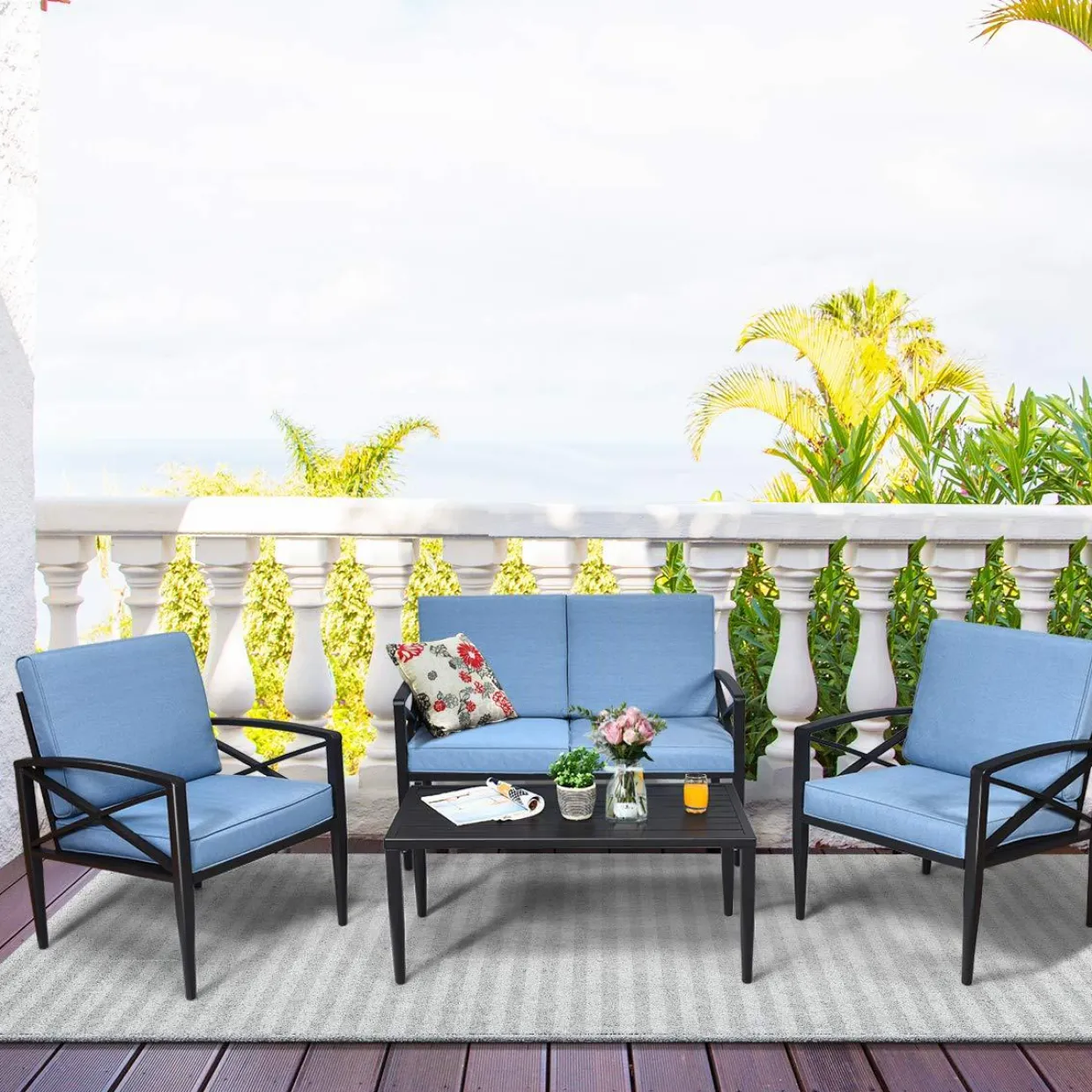 Tangkula Outdoor Aluminum Patio Conversation Set, Patio Sofa Set 1 Loveseat, 2 Single Sofas, 1 Coffee Table