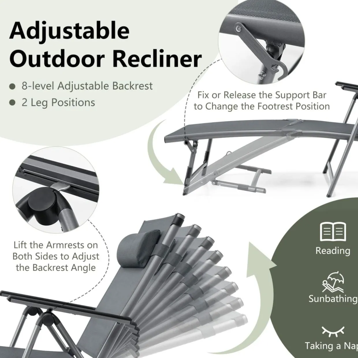 Tangkula Outdoor Aluminum Chaise Lounge Chair
