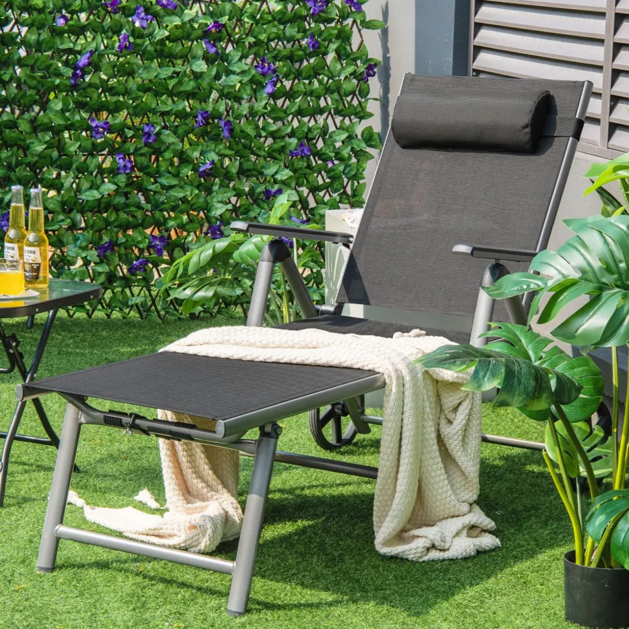 Tangkula Outdoor Aluminum Chaise Lounge Chair with Wheels
