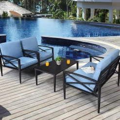 Tangkula Outdoor Aluminum Patio Conversation Set, Patio Sofa Set 1 Loveseat, 2 Single Sofas, 1 Coffee Table