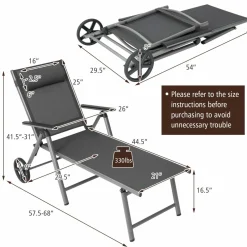 Tangkula Outdoor Aluminum Chaise Lounge Chair with Wheels