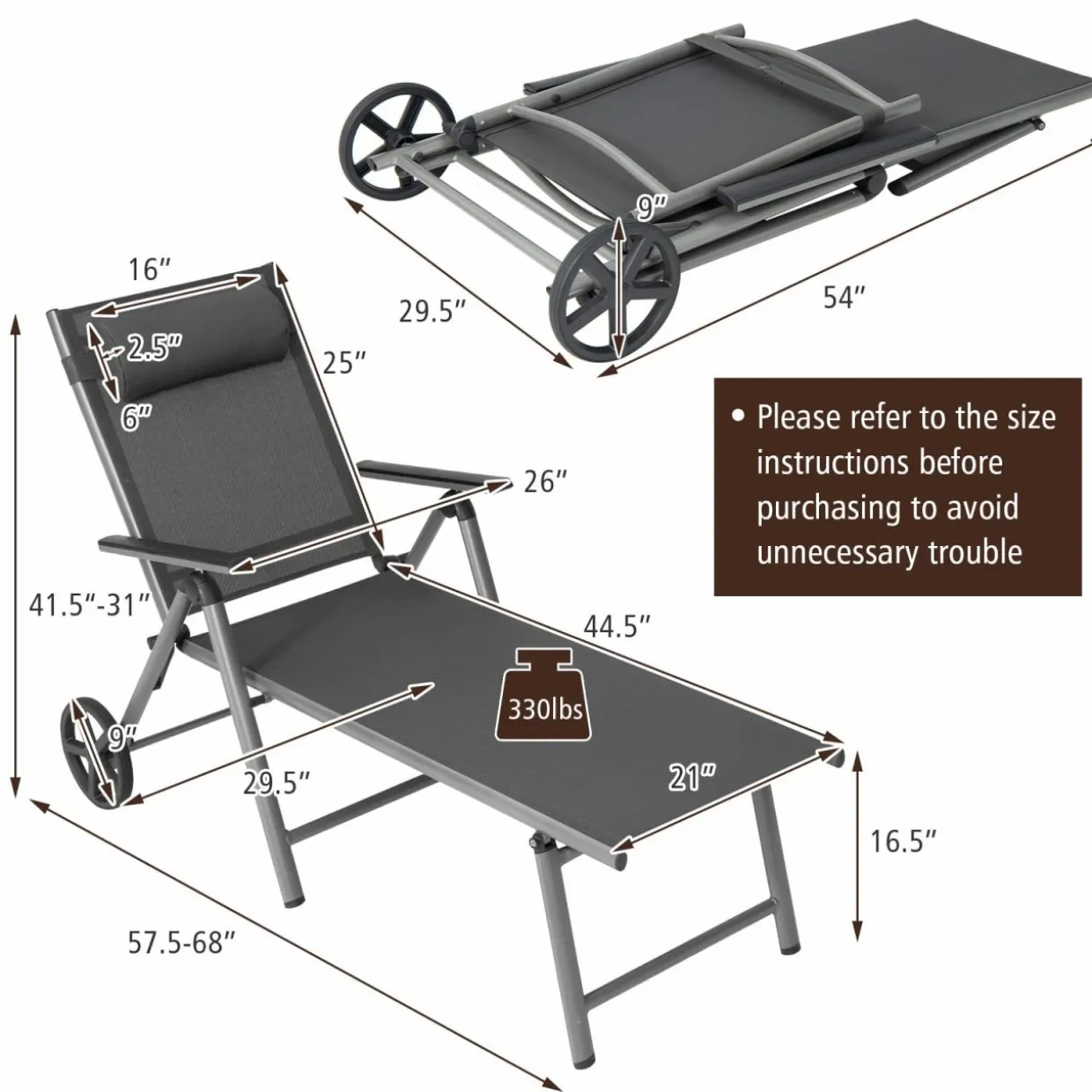 Tangkula Outdoor Aluminum Chaise Lounge Chair with Wheels