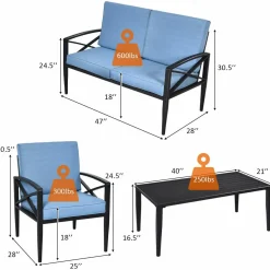 Tangkula Outdoor Aluminum Patio Conversation Set, Patio Sofa Set 1 Loveseat, 2 Single Sofas, 1 Coffee Table