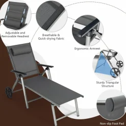 Tangkula Outdoor Aluminum Chaise Lounge Chair with Wheels