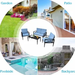 Tangkula Outdoor Aluminum Patio Conversation Set, Patio Sofa Set 1 Loveseat, 2 Single Sofas, 1 Coffee Table