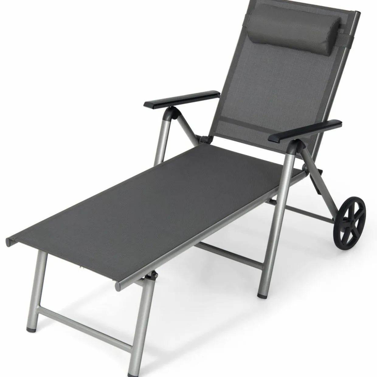 Tangkula Outdoor Aluminum Chaise Lounge Chair with Wheels
