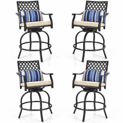 Tangkula Outdoor Bar Height Chair Set, Ergonomic Swivel Chairs with Comfortable Armrest