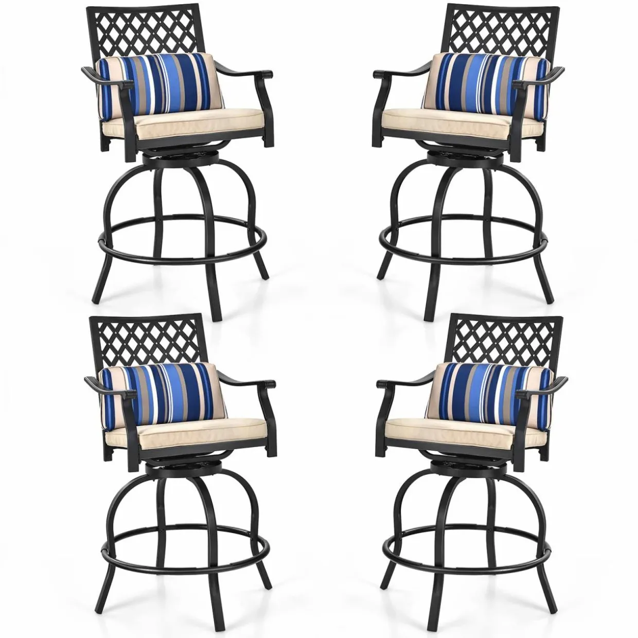 Tangkula Outdoor Bar Height Chair Set, Ergonomic Swivel Chairs with Comfortable Armrest