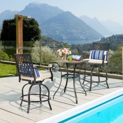 Tangkula Outdoor Bar Height Chair Set, Ergonomic Swivel Chairs with Comfortable Armrest
