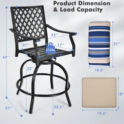 Tangkula Outdoor Bar Height Chair Set, Ergonomic Swivel Chairs with Comfortable Armrest