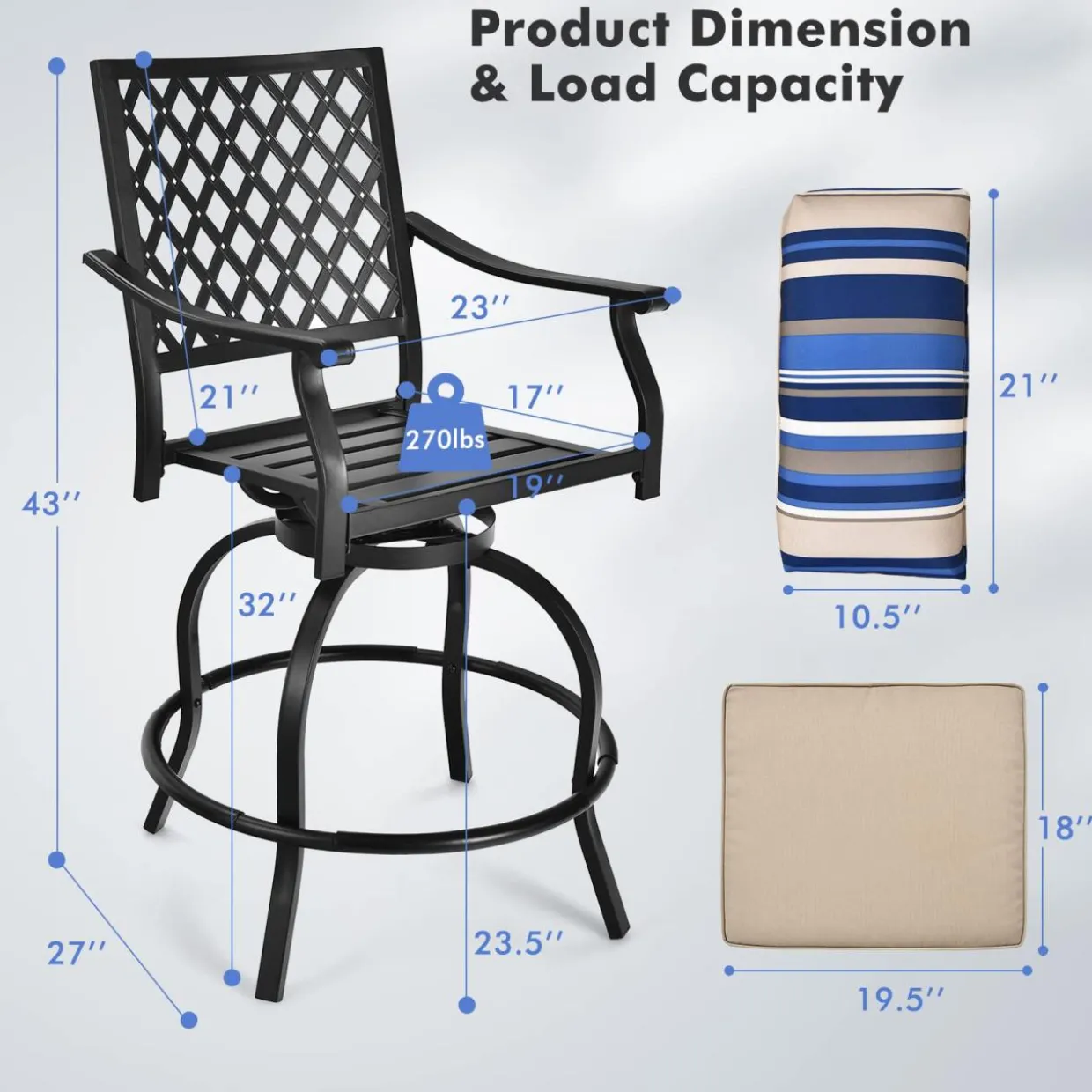 Tangkula Outdoor Bar Height Chair Set, Ergonomic Swivel Chairs with Comfortable Armrest