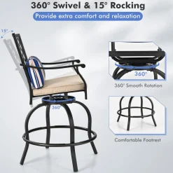 Tangkula Outdoor Bar Height Chair Set, Ergonomic Swivel Chairs with Comfortable Armrest