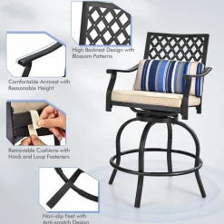 Tangkula Outdoor Bar Height Chair Set, Ergonomic Swivel Chairs with Comfortable Armrest