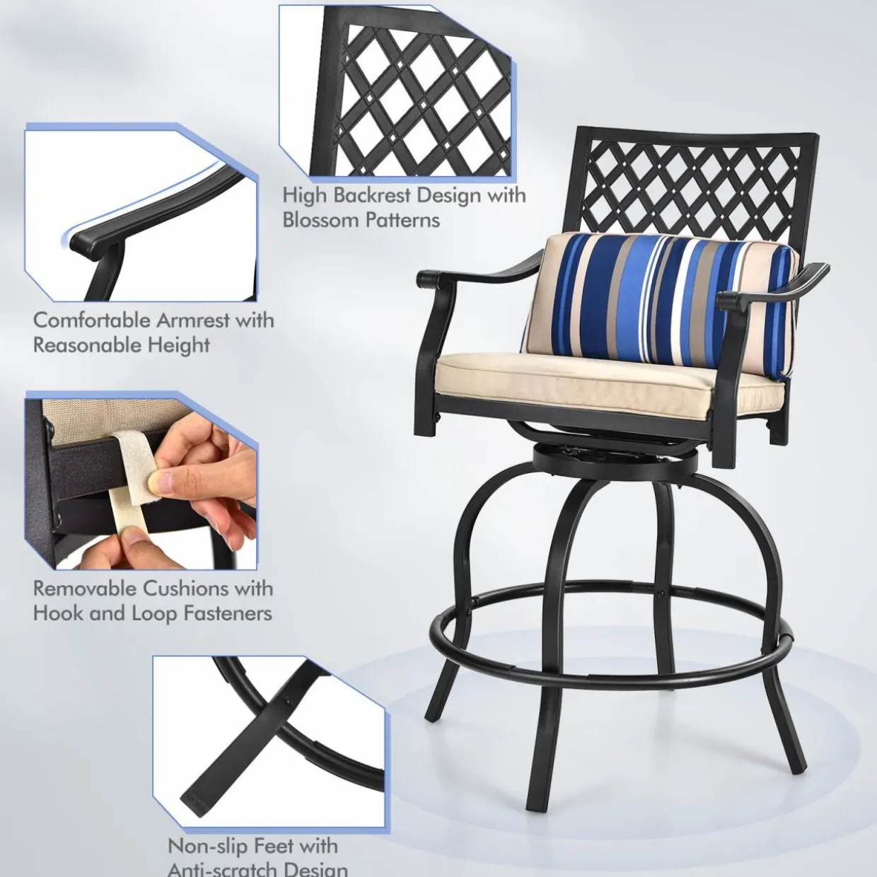 Tangkula Outdoor Bar Height Chair Set, Ergonomic Swivel Chairs with Comfortable Armrest