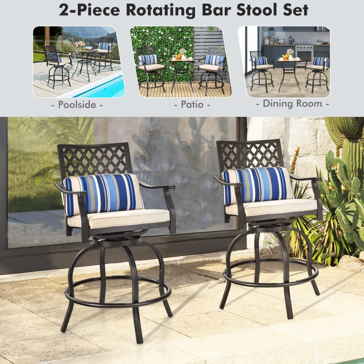 Tangkula Outdoor Bar Height Chair Set, Ergonomic Swivel Chairs with Comfortable Armrest
