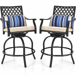 Tangkula Outdoor Bar Height Chair Set, Ergonomic Swivel Chairs with Comfortable Armrest