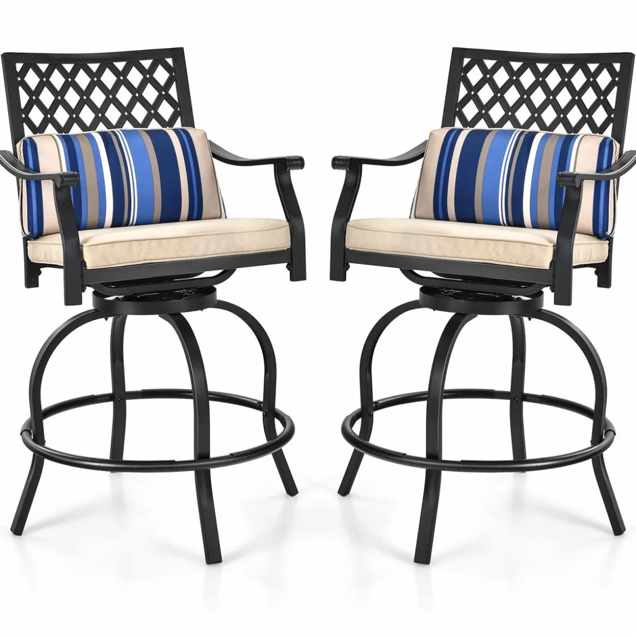 Tangkula Outdoor Bar Height Chair Set, Ergonomic Swivel Chairs with Comfortable Armrest