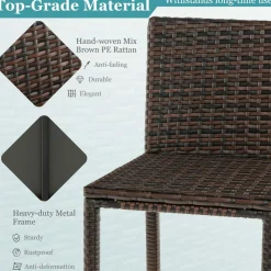 Tangkula Outdoor Bar Set, 3 Pieces Patio Wicker Bar Height Table and Chair Set with 3 Rows Stemware Racks