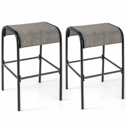 Tangkula Outdoor Bar Stools Set of 2/4, 30" Bar Height Bistro Stools with Breathable Fabric Seat & Heavy-Duty Metal Frame