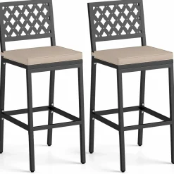 Tangkula Outdoor Bar Stools Set of 2 or 4, 27” Counter Height Barstools with Removable Cushions