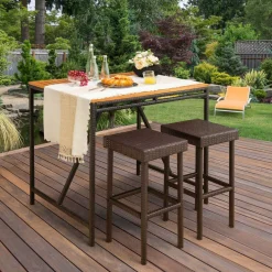 Tangkula Outdoor Bar Stool Set of 2/4, Patio Rattan Bar Chairs