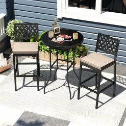 Tangkula Outdoor Bar Stools Set of 2 or 4, 27” Counter Height Barstools with Removable Cushions