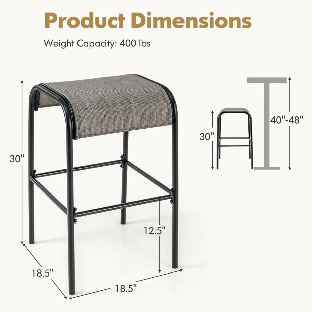 Tangkula Outdoor Bar Stools Set of 2/4, 30" Bar Height Bistro Stools with Breathable Fabric Seat & Heavy-Duty Metal Frame
