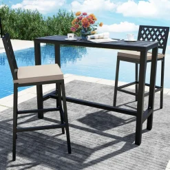 Tangkula Outdoor Bar Stools Set of 2 or 4, 27” Counter Height Barstools with Removable Cushions